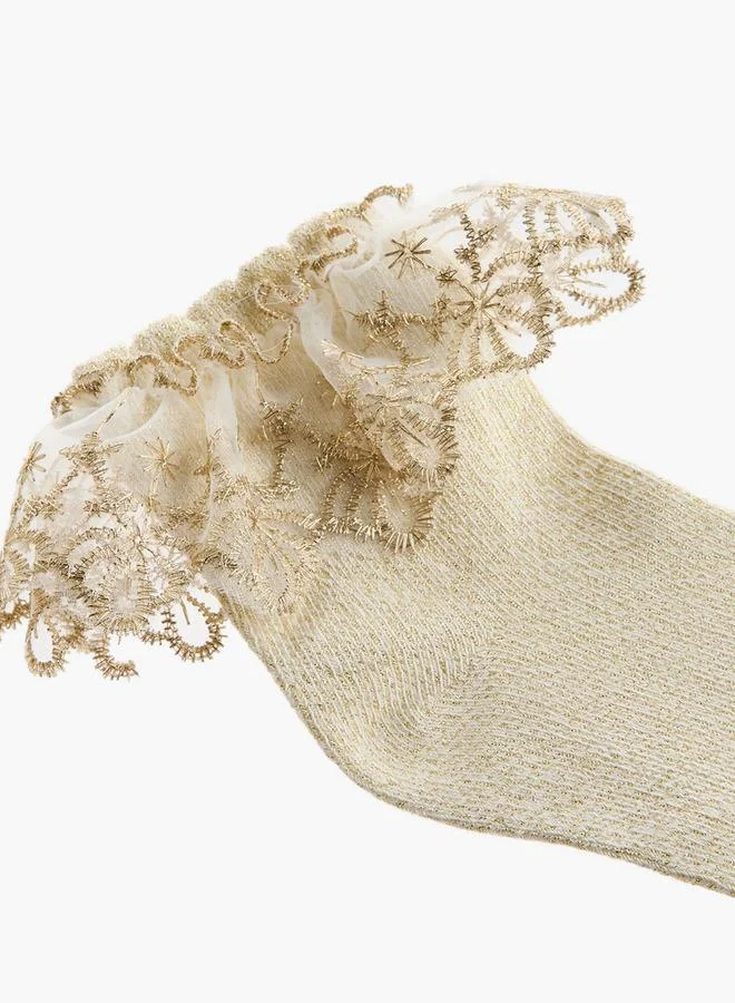 Flora Bella By Shoexpress Pack Of 2 Flora Bella Girls Socks Embroidered Frill Detail Ramadan Collections